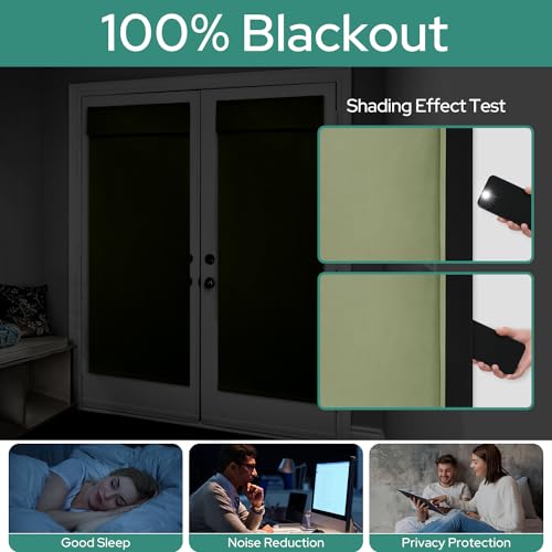 Homeideas 100% Blackout French Door Curtains, Privacy Door Curtains For Door Window, 26 X 68 Inch Room Darkening Curtains, Thermal Insulated Door Window Shades For Bedroom, (1 Panel, Sage Green)